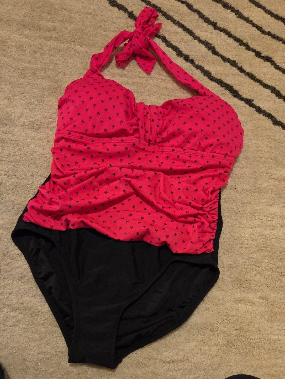 Pink Halter One-Piece Swimsuit with Black Bottom